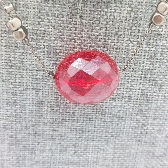 NY New York Red Faceted Beads Silver Toned Beads and Chain Multi Strand 20" + 4" - Picture 5 of 8